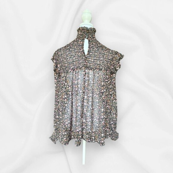 Ophelia Roe NWT Cottage Core Smocked Blouse Black & Floral Small Prairie - Picture 2 of 9